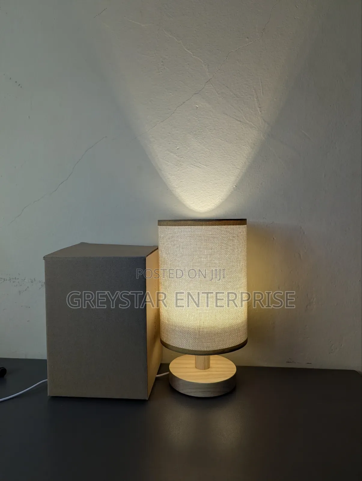 Bedside Table Lamp Desk Light Nightstand Shade Wooden Fabric Lamps