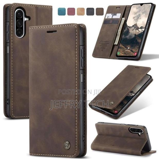 Menace Caseme Leather Case Flip for Galaxy Samsung A17-Coffee Brown