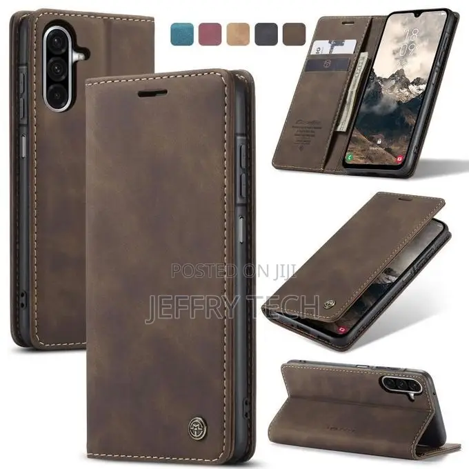 Menace Caseme Leather Case Flip for Galaxy Samsung A17-Coffee Brown