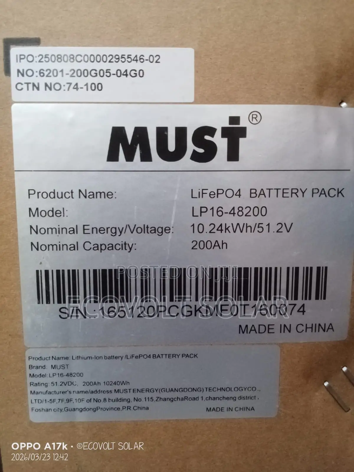 Must 10.24kwh Lithium Battery 200ah 51.2v