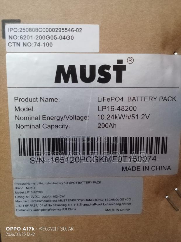 Must 10.24kwh Lithium Battery 200ah 51.2v - thumbnail 2