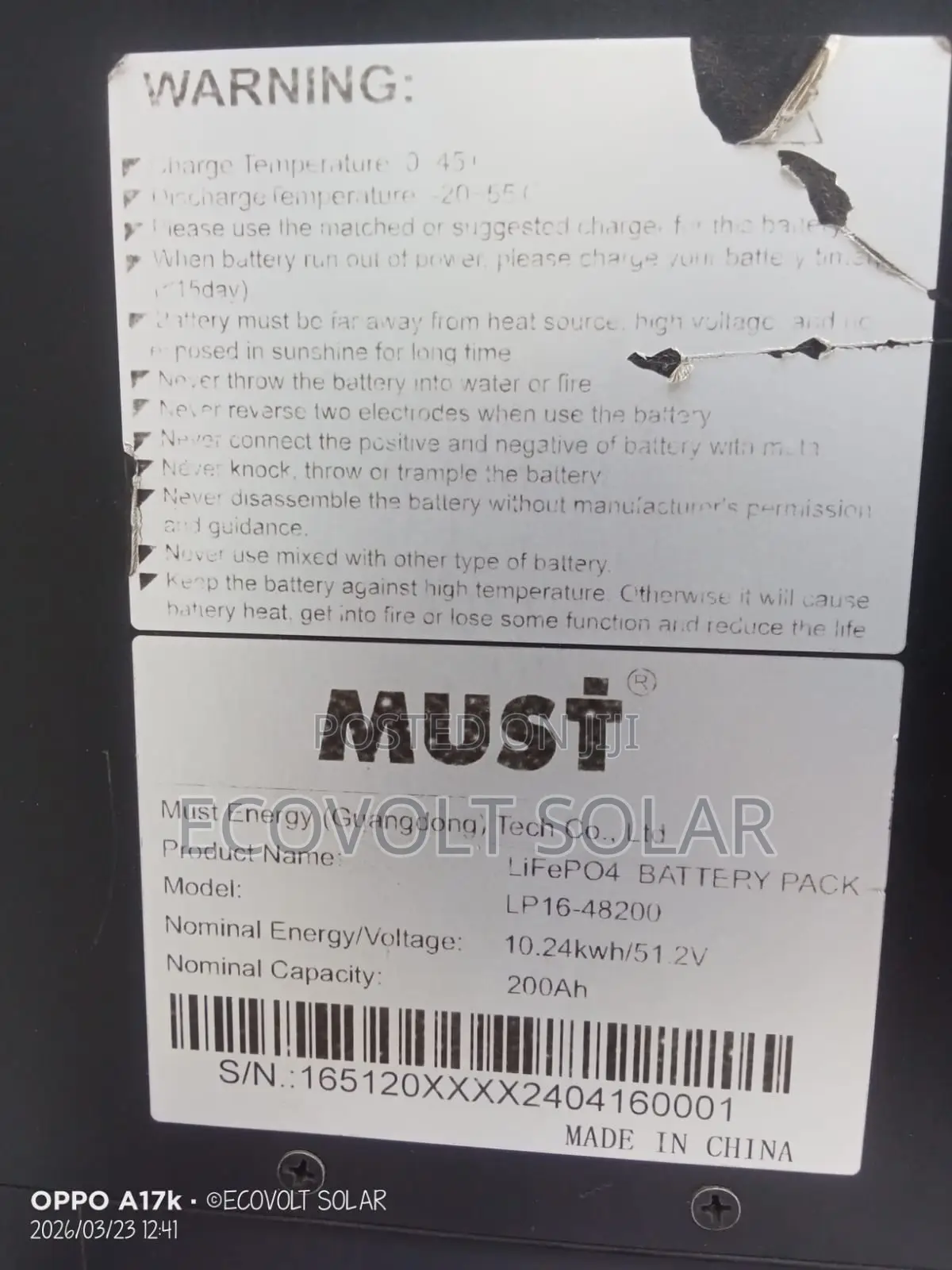 Must 10.24kwh Lithium Battery 200ah 51.2v