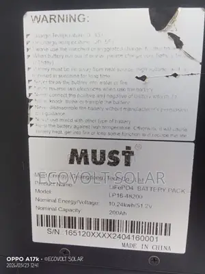 Must 10.24kwh Lithium Battery 200ah 51.2v