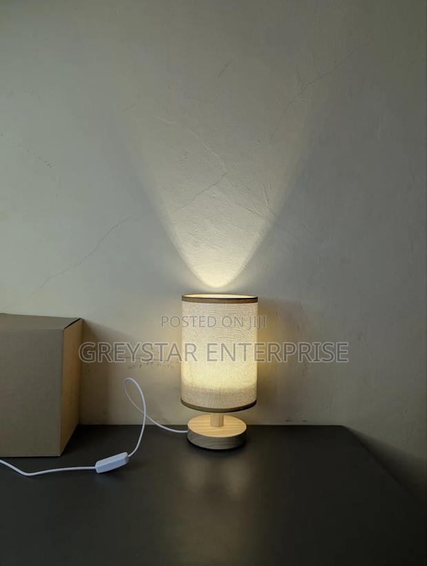 Vintage Nightstand Table Lamp Wooden Fabric Living Room Desk Lamps