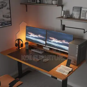 Office Desk; Compact 140cm Brown Height Electric Office Desks