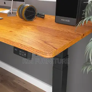 Office Desk; Compact 140cm Brown Height Electric Office Desks