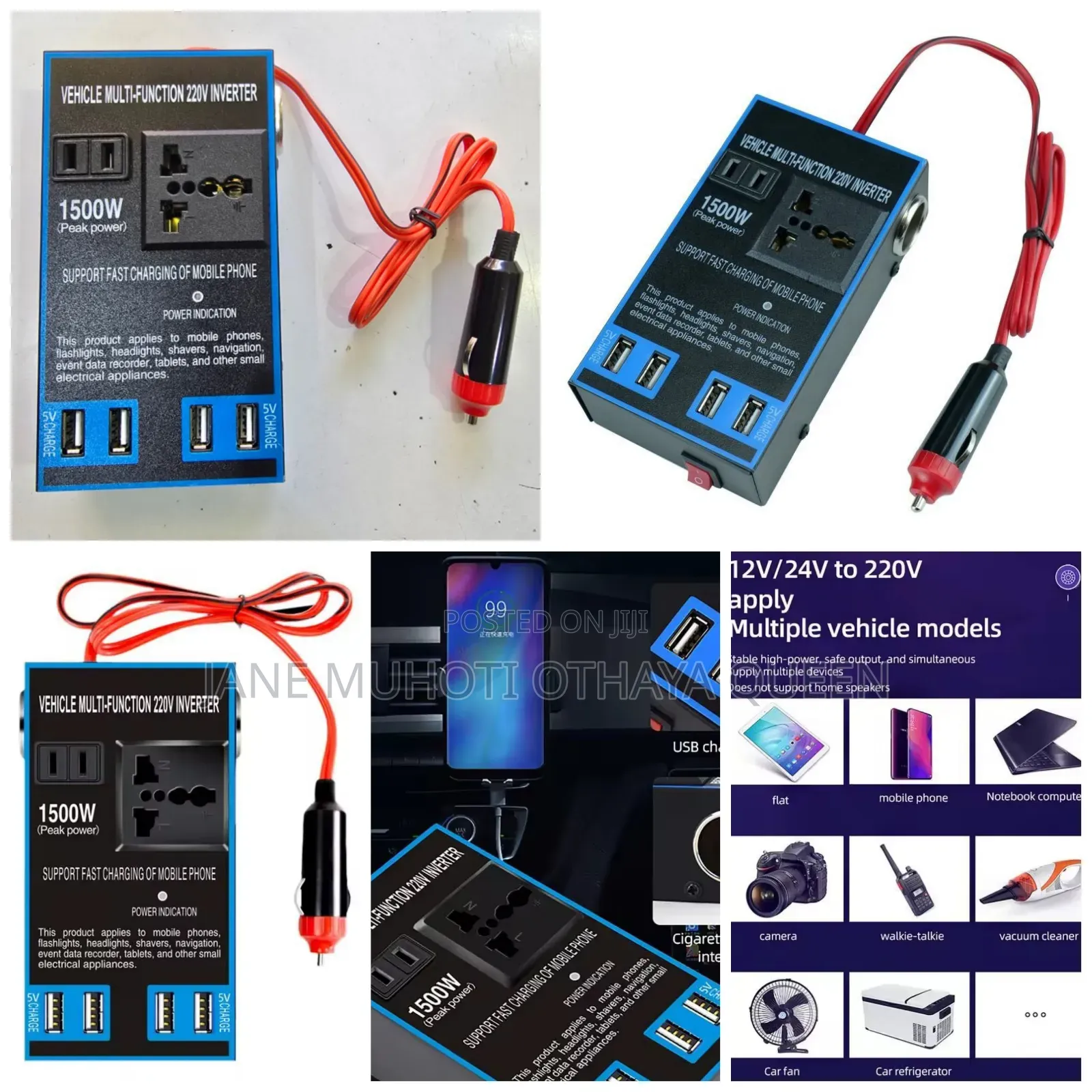 Car Power Inverter 12v 24v to 220v Converter 1500w
