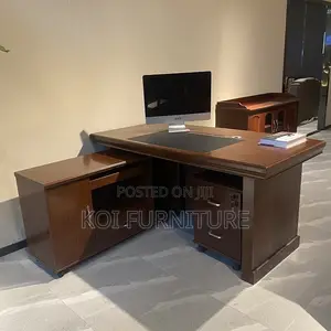 Office Desk; 1400mm Mahogany Office Desk With Pedestal Cabinet