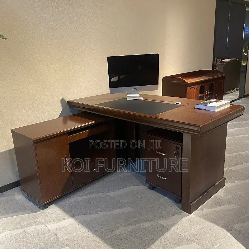 Office Desk; 1400mm Mahogany Office Desk With Pedestal Cabinet