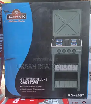 Rashnik 4 Burner Deluxe Gas Stove 
With Shelves Standing Cooker