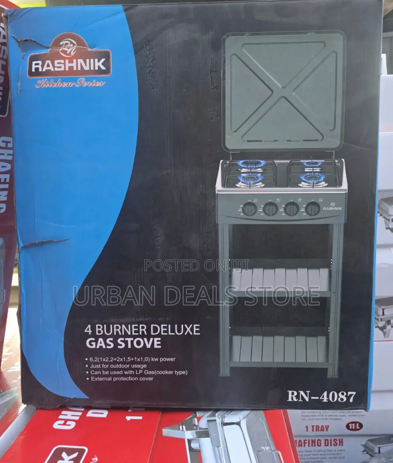 Rashnik 4- Burner Deluxe Gas Stove 
With Shelves Standing Cooker