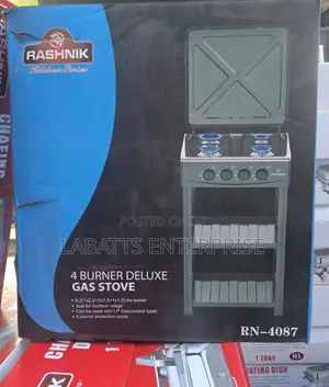 Rashnik 4- Burner Deluxe Gas Stove 
With Shelves Standing Cooker