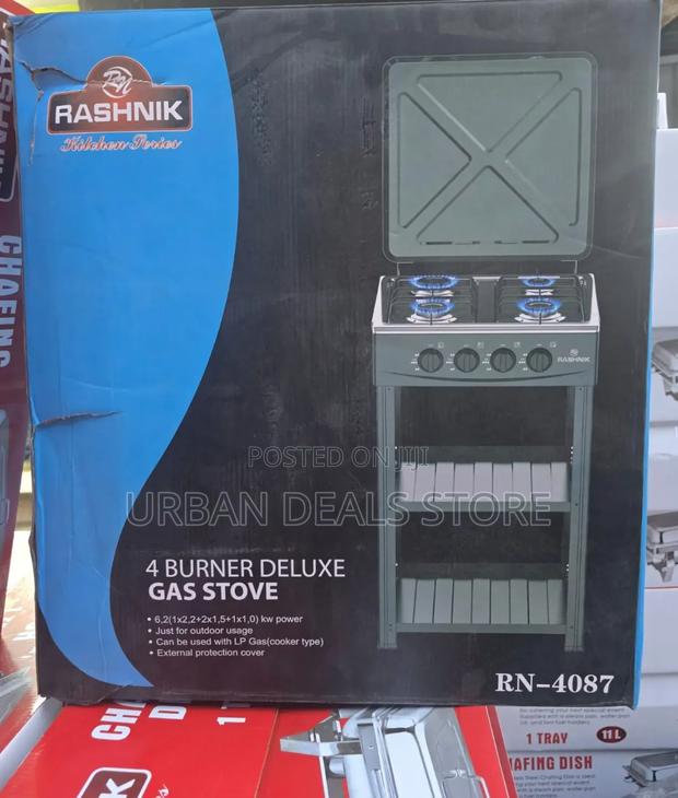 Rashnik 4- Burner Deluxe Gas Stove 
With Shelves Standing Cooker