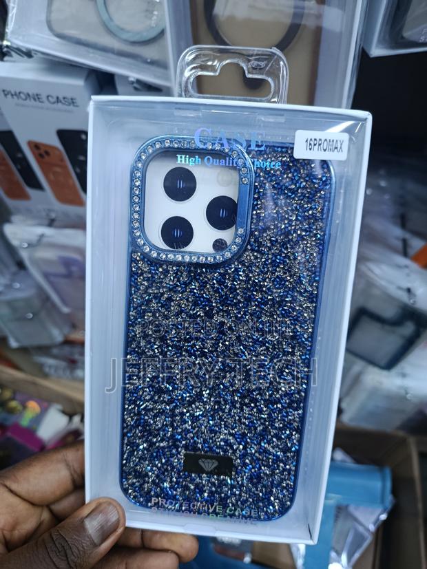 Writs Striking Blue Rhinestone-Encrusted Case for iPhone 16 Pro Max