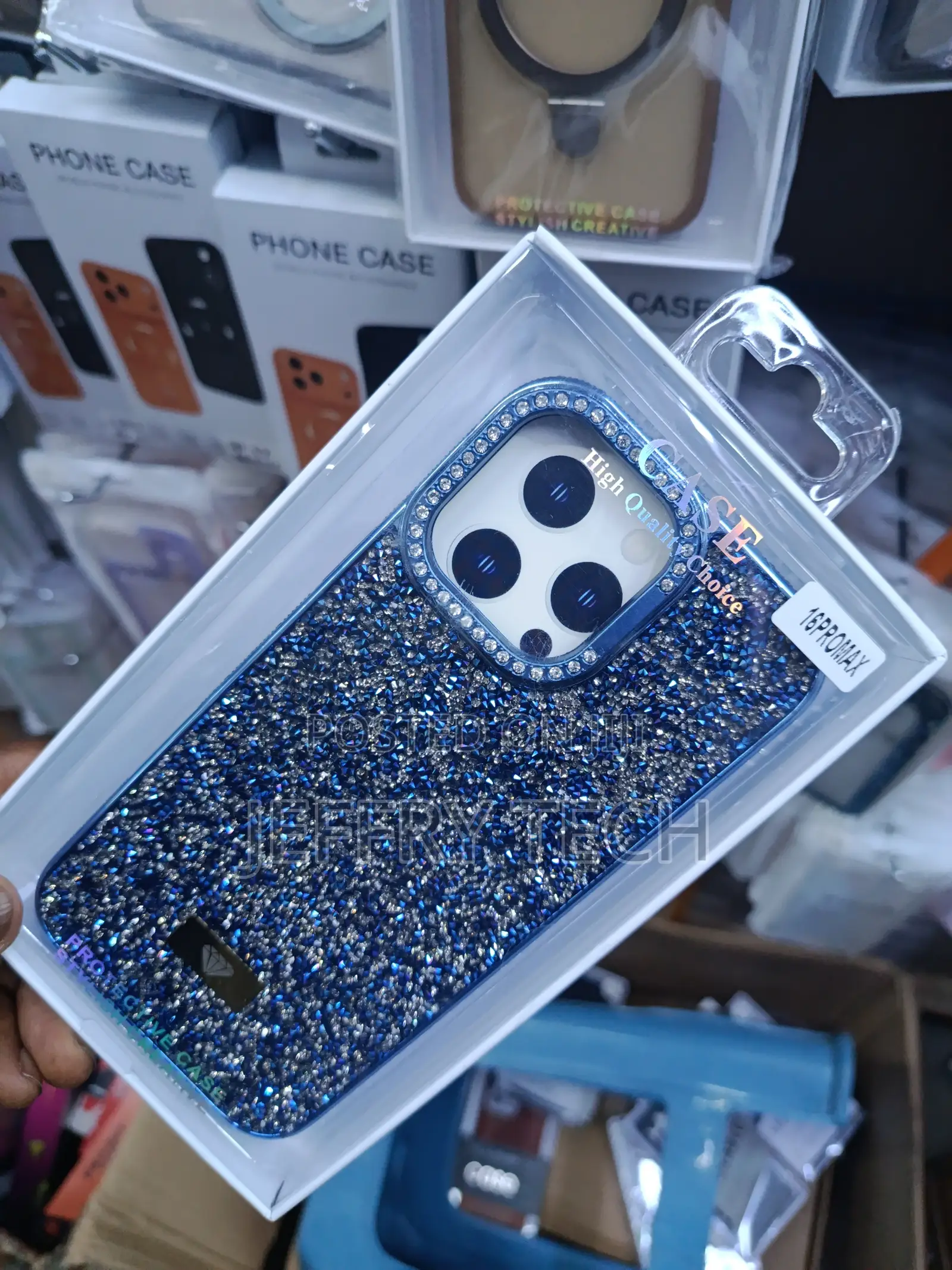 Writs Striking Blue Rhinestone-Encrusted Case for iPhone 16 Pro Max