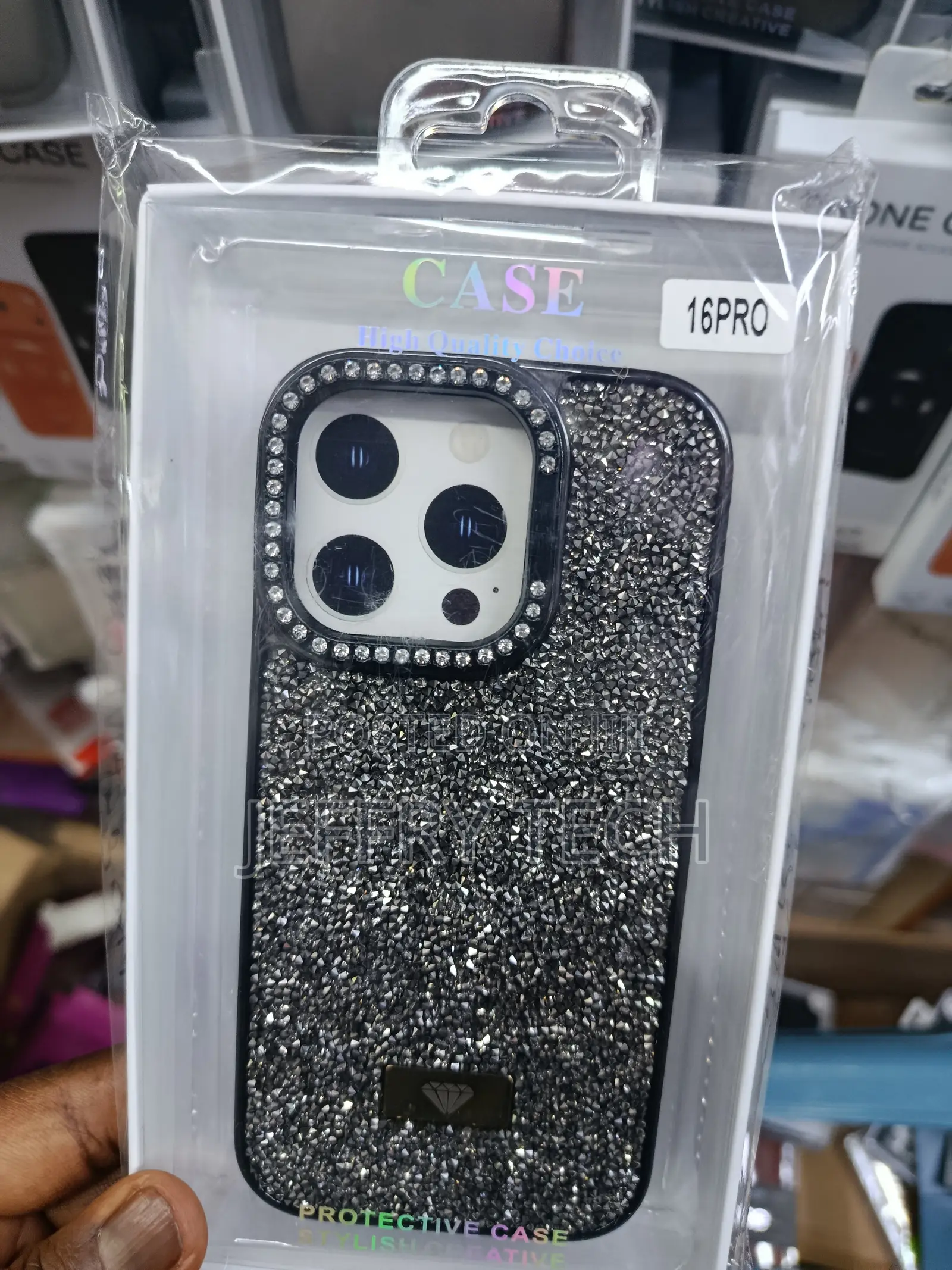 Ethang Sparkling Rhinestone Bling Crystal iPhone 16 Pro Case -Black