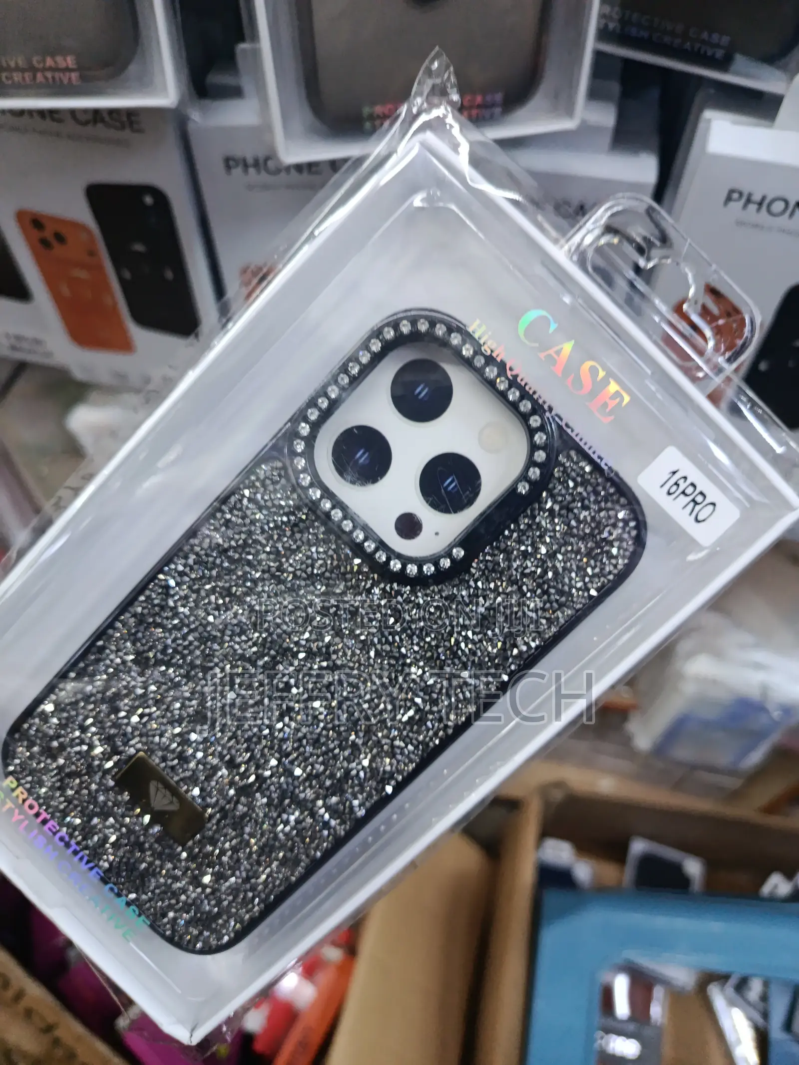 Ethang Sparkling Rhinestone Bling Crystal iPhone 16 Pro Case -Black
