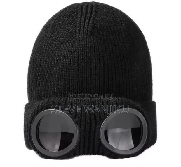 A Knitted Beanie With Built-in Goggles