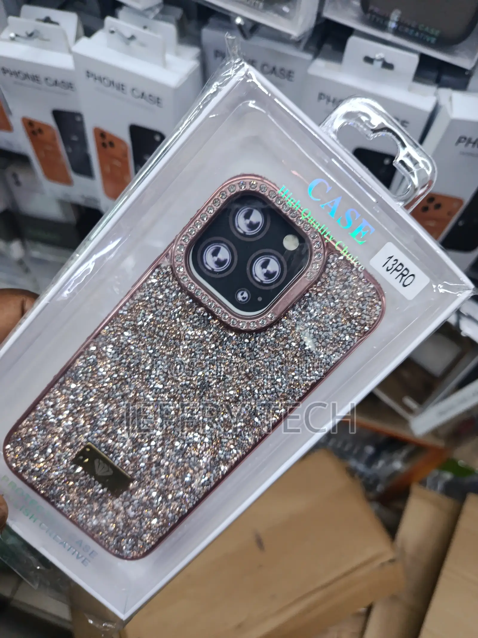 Arwok Rhinestone Glitter iPhone 13 Pro Case With Camera Stand -Pink