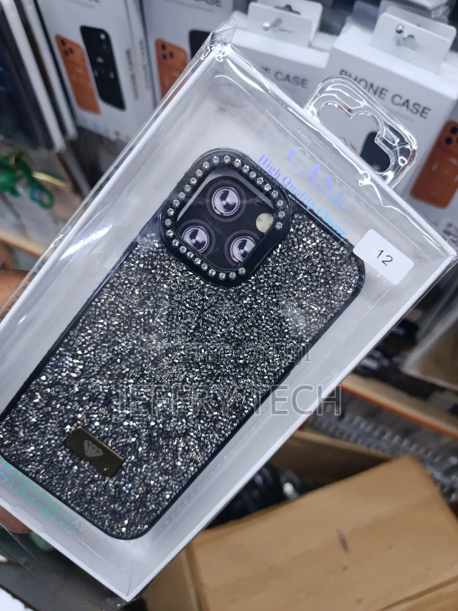 Tujus Stone Shining Hard iPhone 12 Case With Camera Kickstand -Black