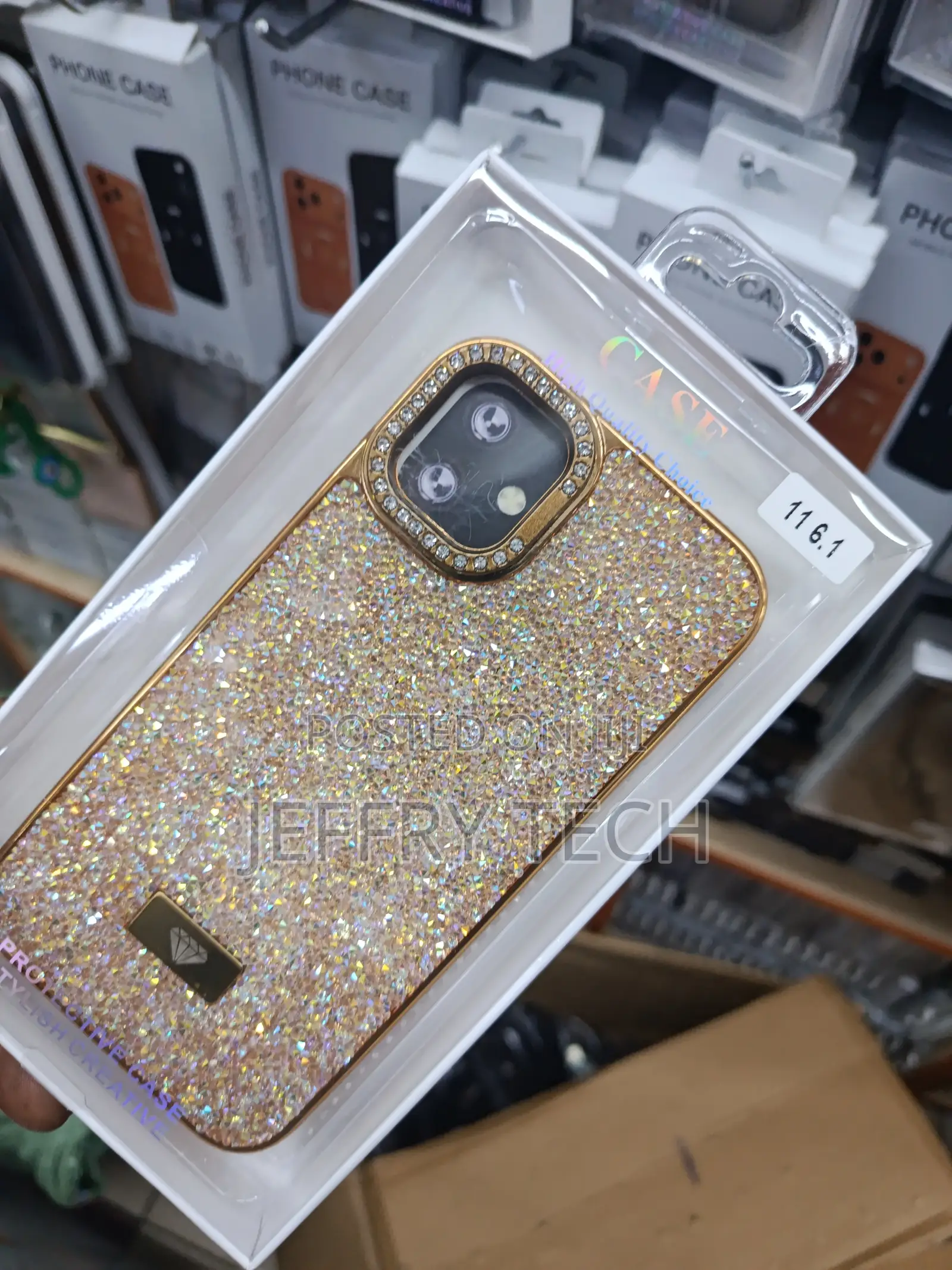 Rovski Camera Stand Fully Stone Glitter Case for iPhone 11 -Gold