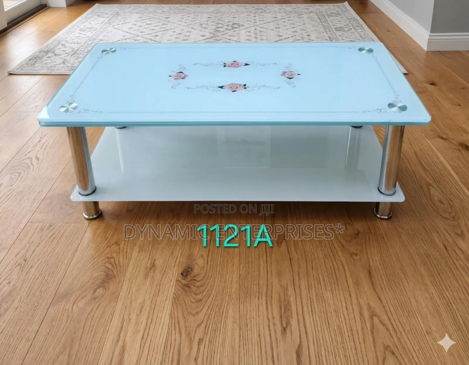 Elegant Light Blue Glass Coffee Table