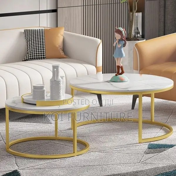 Coffee Table : Set of 2 Nesting Coffee Tables With Marble-Effect Top