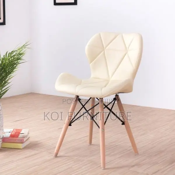 Home Chair; Leather Padded Eames Wooden Base Dining Chair
