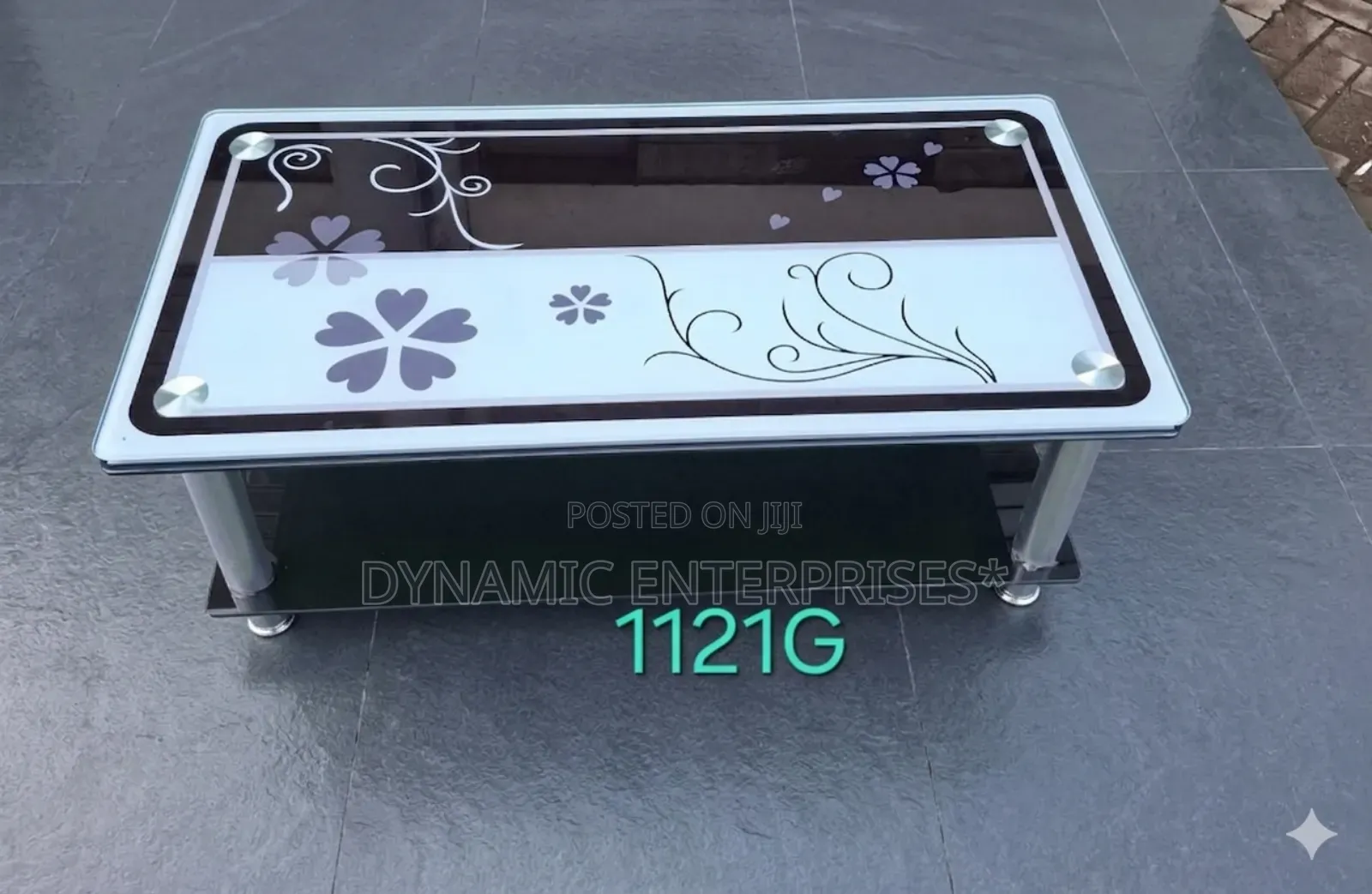 Stylish Modern Glass Coffee Table With Floral Design