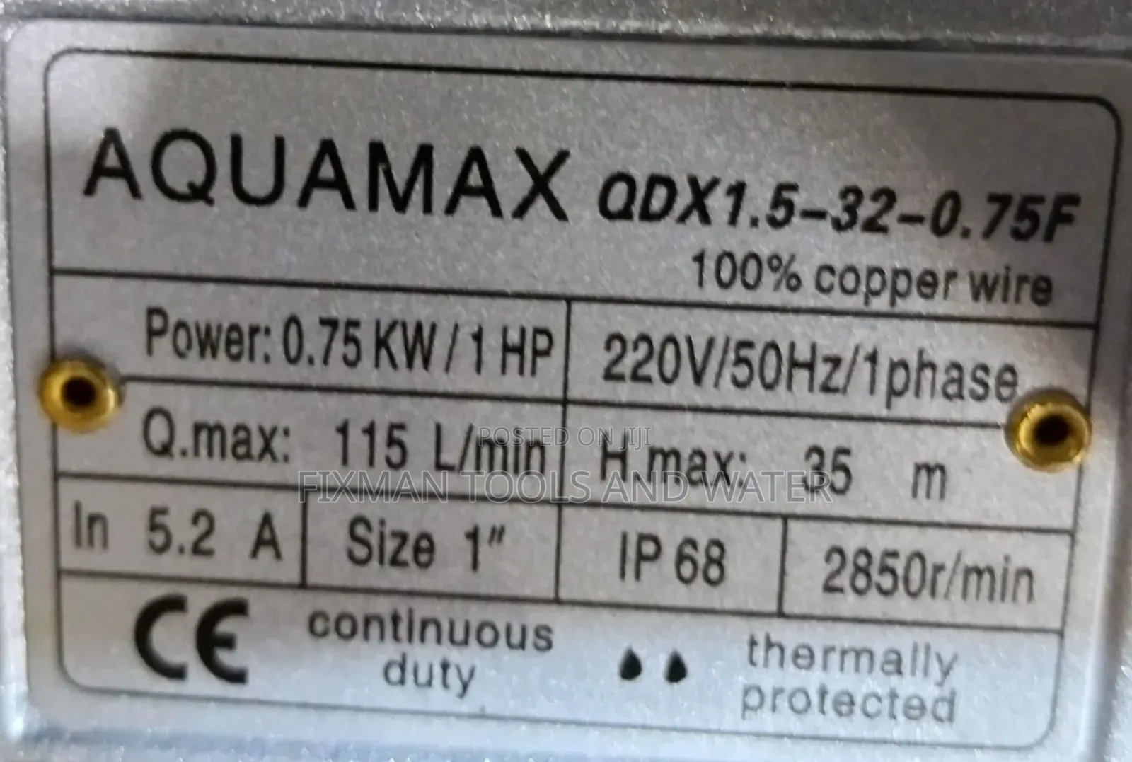 Multipurpose Aquamax Water Pump 1 Hp 32m 750w High Pressure Supply