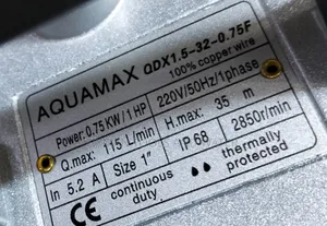 Domestic Aquamax Water Pump 1 Hp 32m Head 750 W Reliable Performance