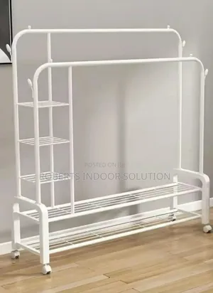 Portable White Clothes Organizer With Shoe Rack and Storage Shelves