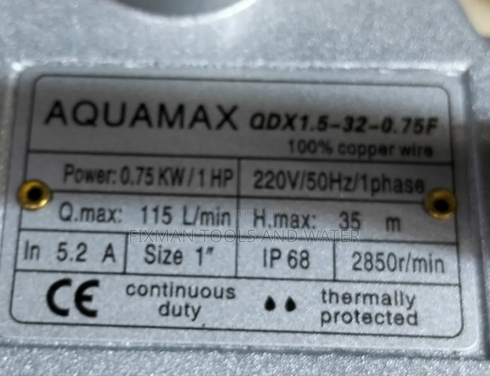 Deep Aquamax Submersible Water Pump 1hp 35m Head 750w + Float Switch