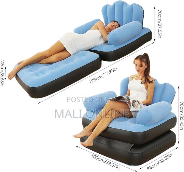 Inflatable Sofa Bed Portable Air Couch Lounge Chair Armrest