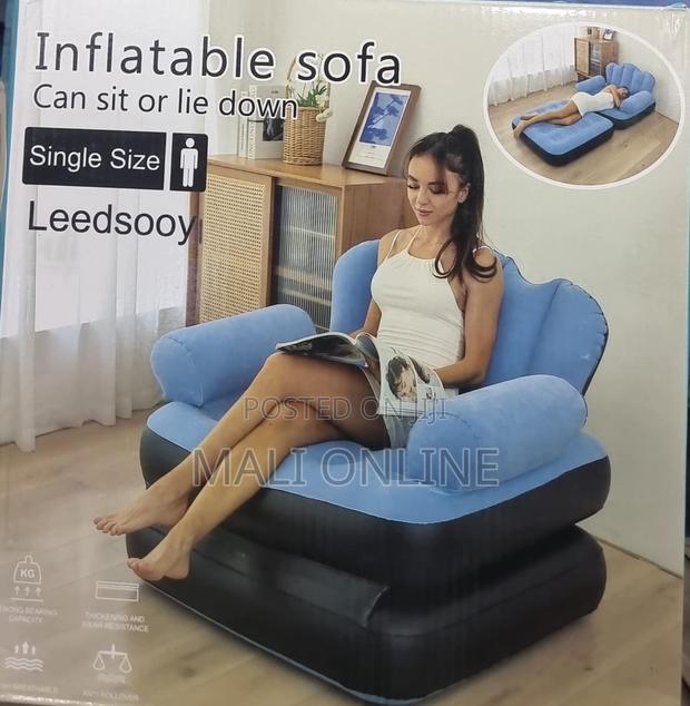 Inflatable Sofa Bed Portable Air Couch Lounge Chair Armrest - thumbnail 6