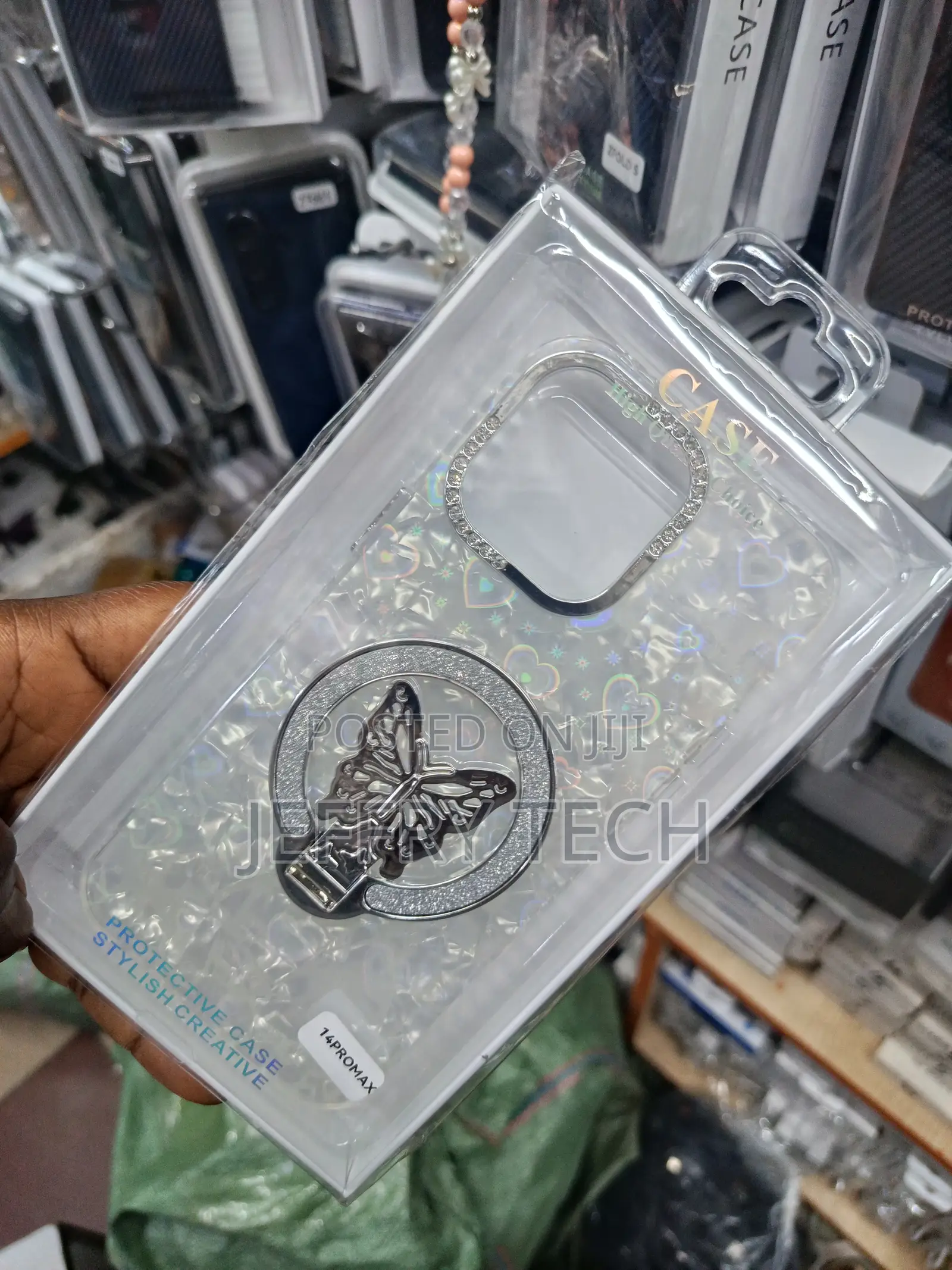 DRSP 3d Butterfly-Shaped Ring Holder Glitter 14 Pro Max Case