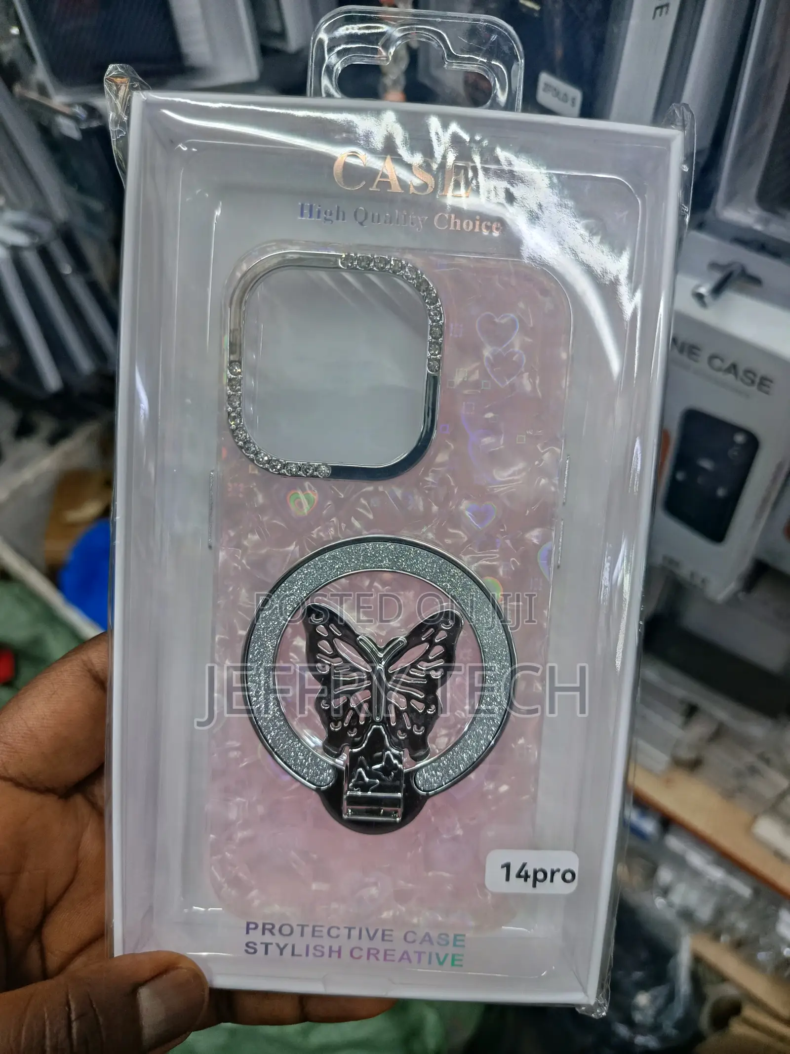 Axiter Luxury Glitter Butterfly Holder Design Case for iPhone 14 Pro