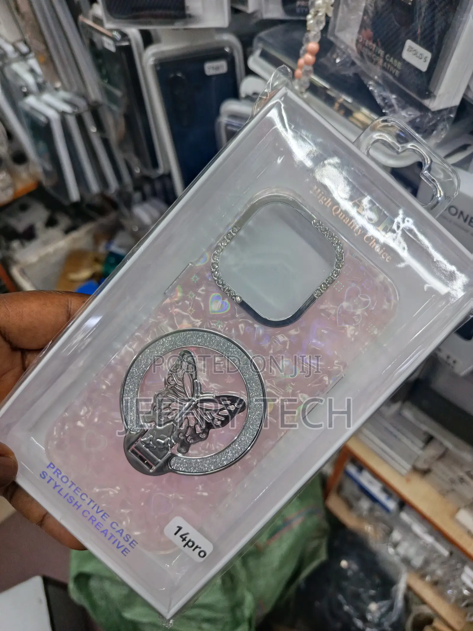Axiter Luxury Glitter Butterfly Holder Design Case for iPhone 14 Pro