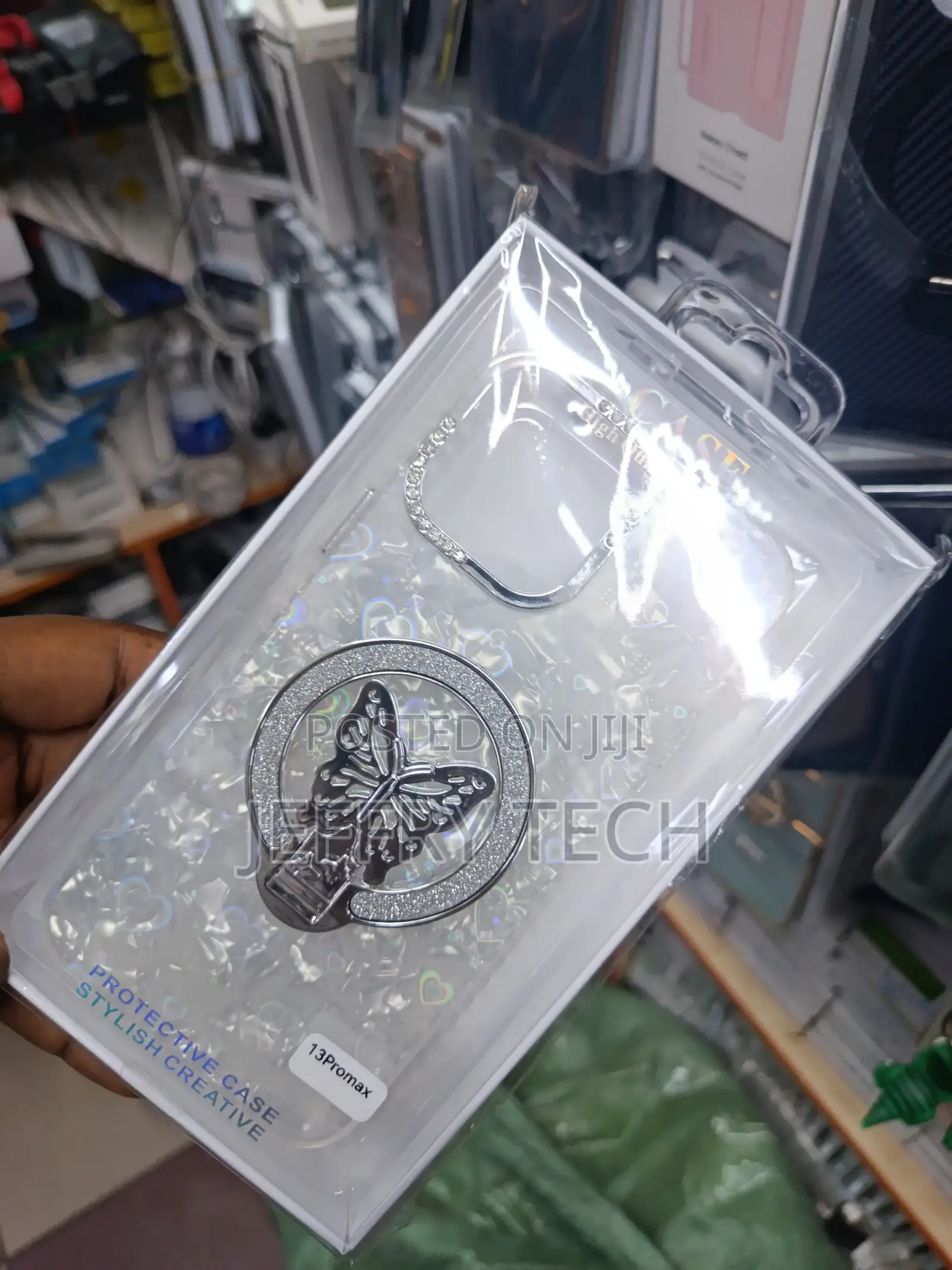 Shin iPhone 13 Pro Max Butterfly-Shaped Ring Holder Stand Glitter Case