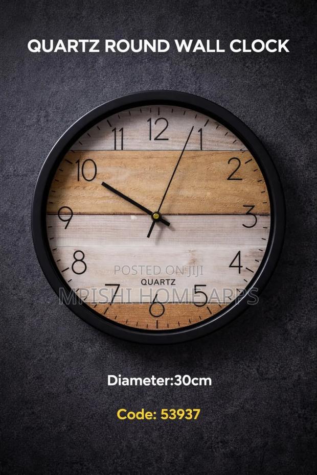 30cm Round Wall Clock With Woodgrain-Style Face - main view