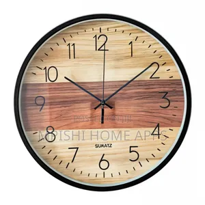 30cm Round Wall Clock With Woodgrain-Style Face