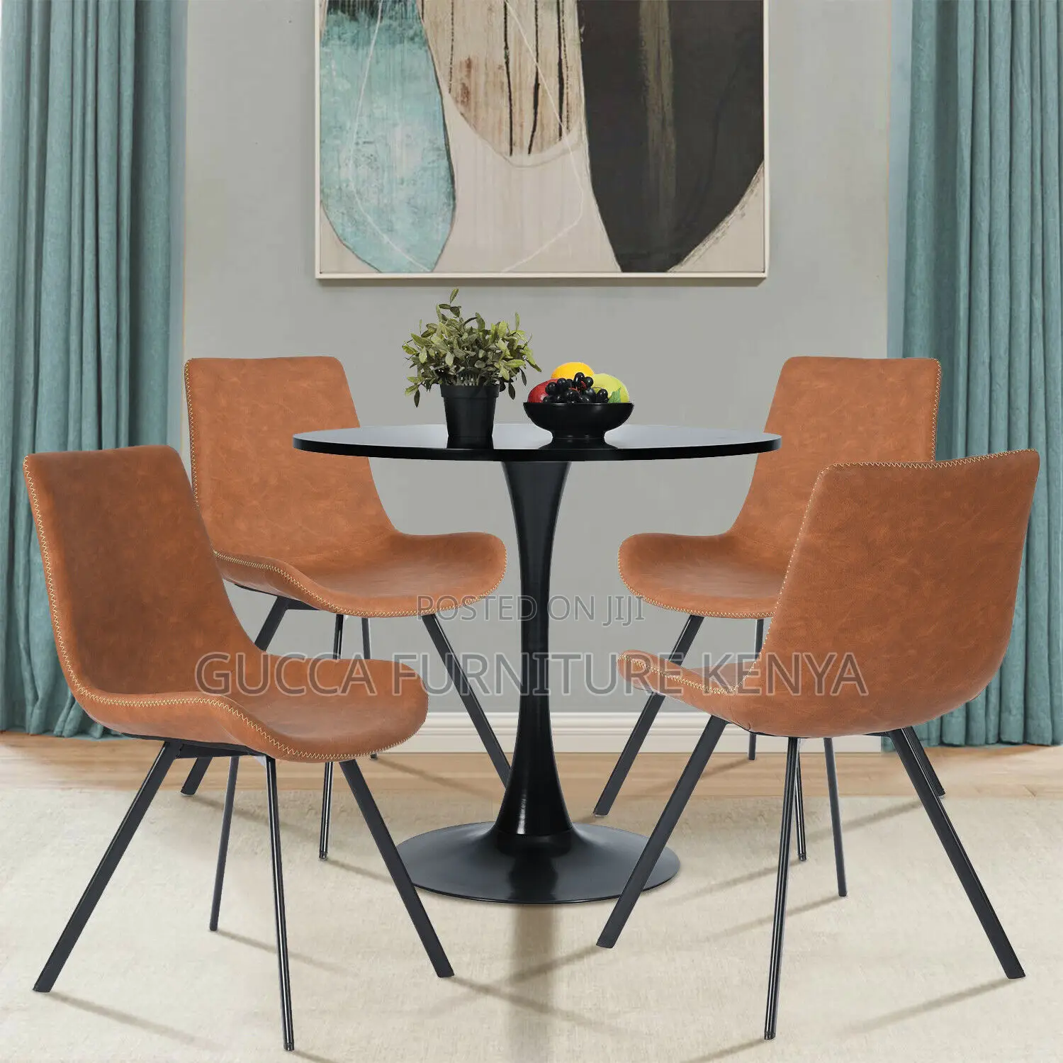 Round Black Marble Home Office Dining Table