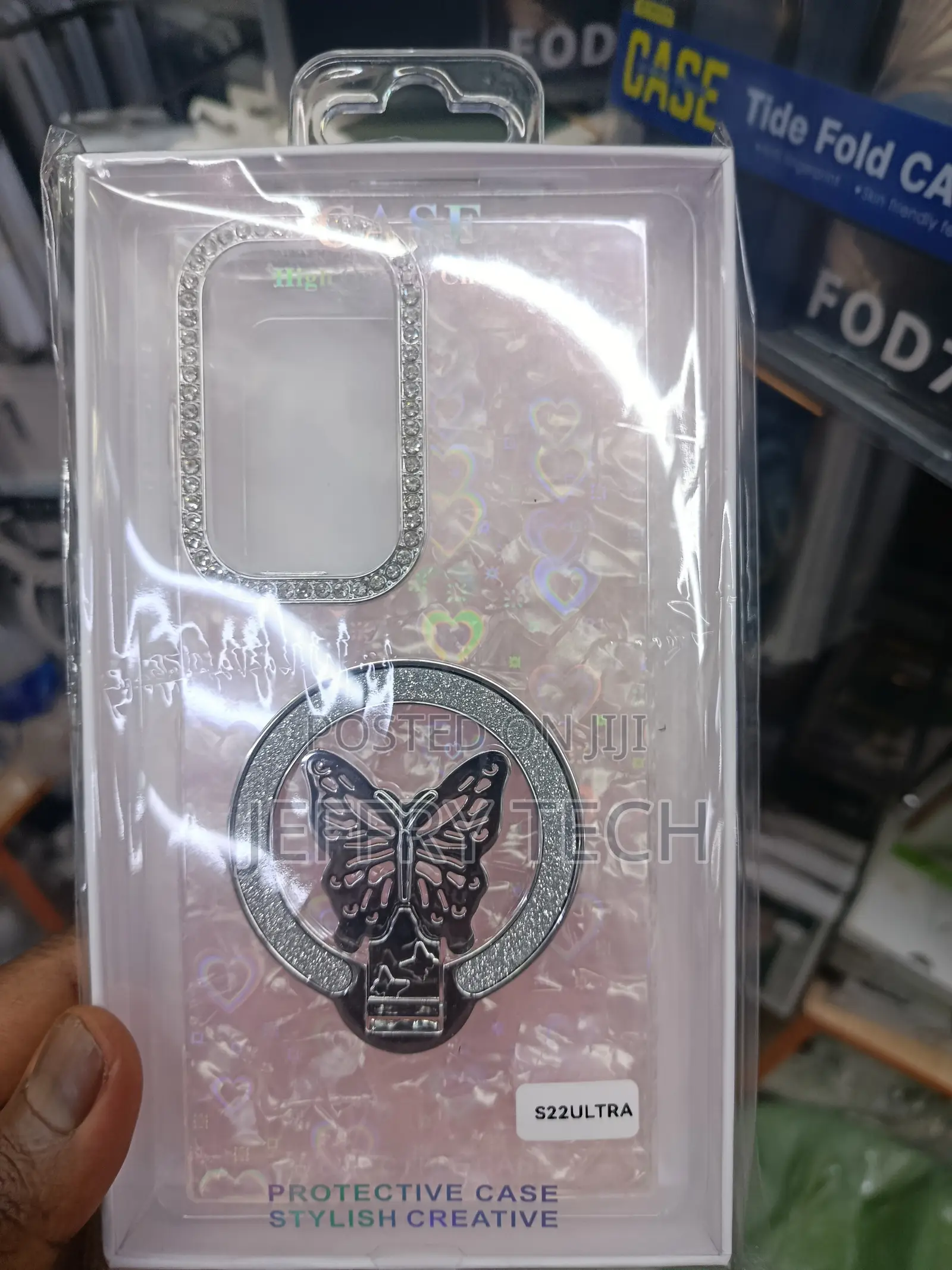 Obeli Butterfly Stand Themed Glitter Samsung Galaxy S22 Ultra Case