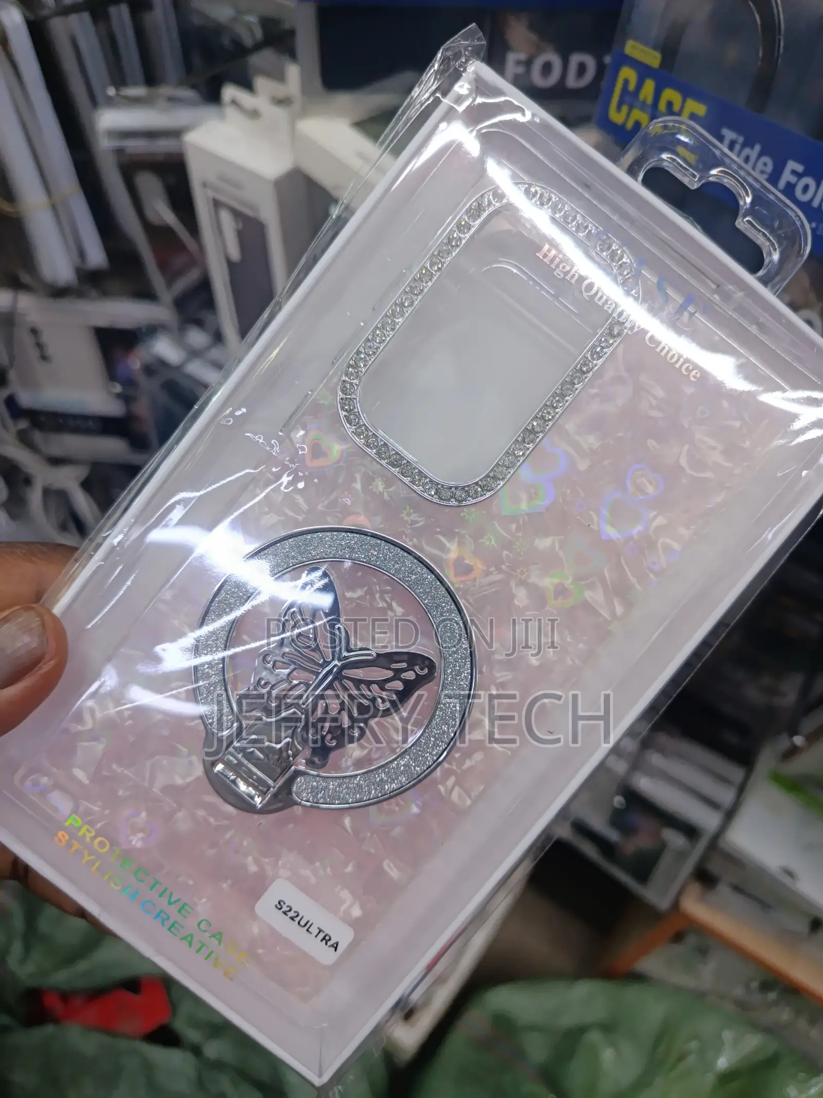Obeli Butterfly Stand Themed Glitter Samsung Galaxy S22 Ultra Case