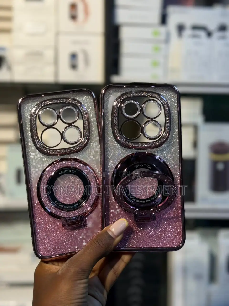 Redmi Note 15 Magnetic Ring Stand Glitter Back Case/Cover