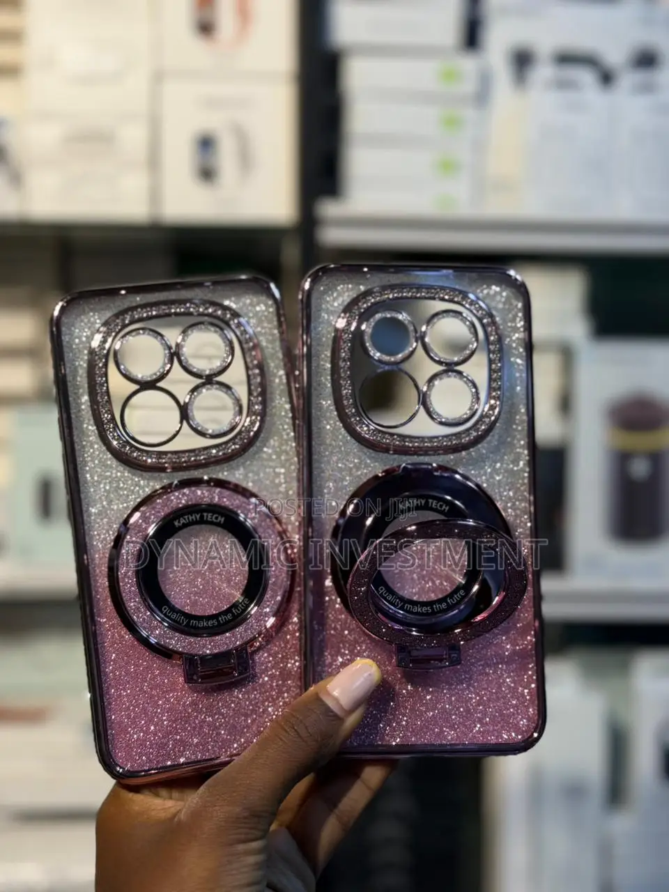 Redmi Note 15 Magnetic Ring Stand Glitter Back Case/Cover