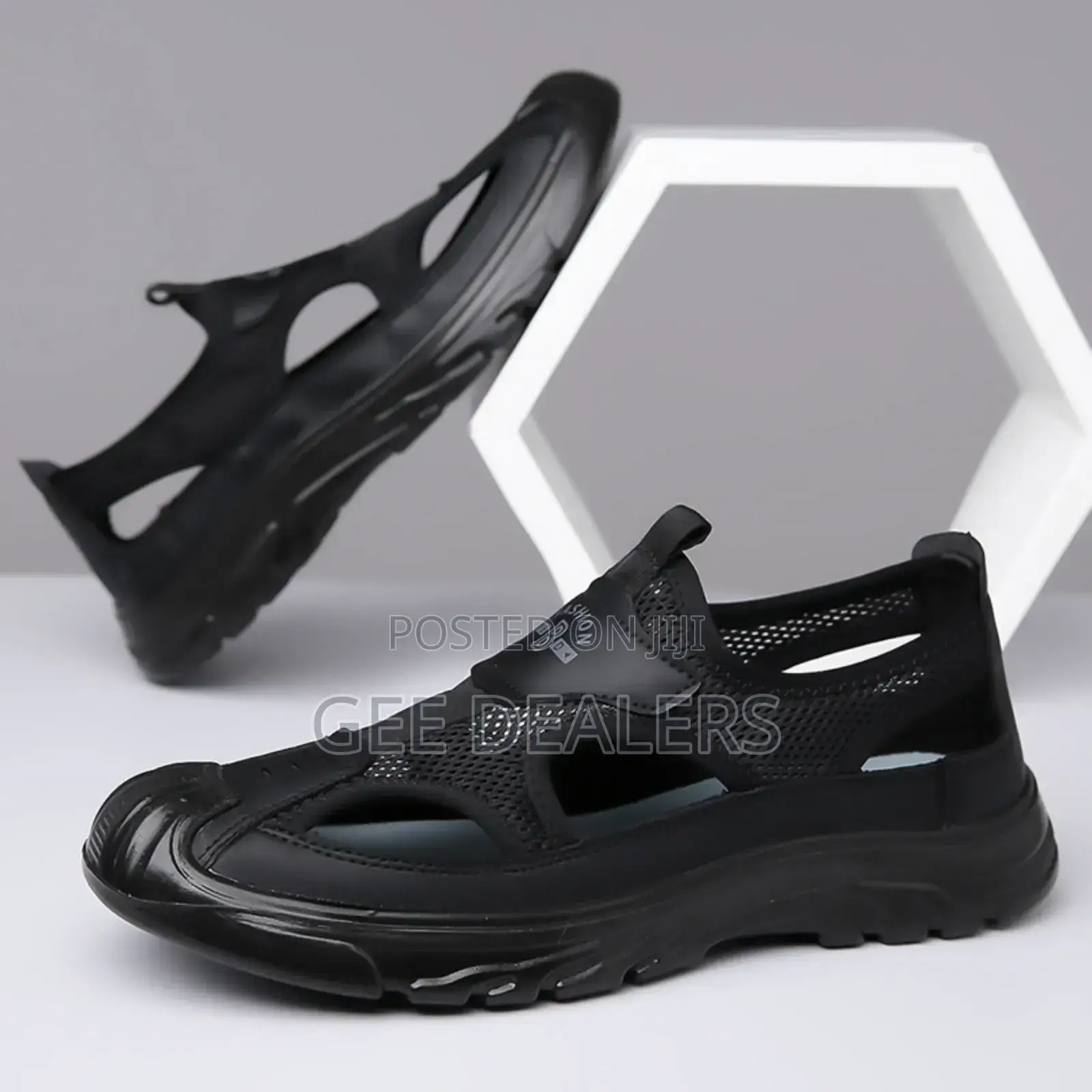 Black Men Open Shoes, Breathable Slip-on Casual Shoes,