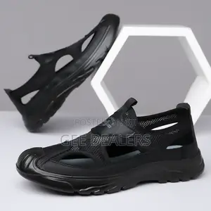 Black Men Open Shoes, Breathable Slip-on Casual Shoes,