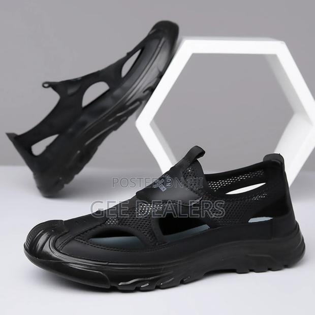 Black Men Open Shoes, Breathable Slip-on Casual Shoes,
