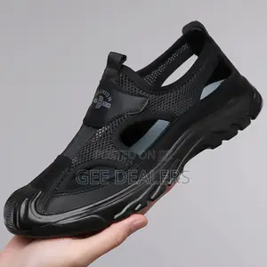 Black Men Open Shoes, Breathable Slip-on Casual Shoes,